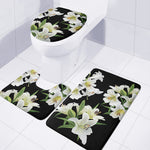 White Lily Print 3 Piece Bath Mat Set