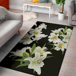 White Lily Print Area Rug
