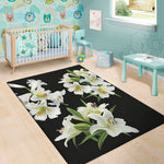 White Lily Print Area Rug