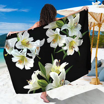 White Lily Print Beach Sarong Wrap