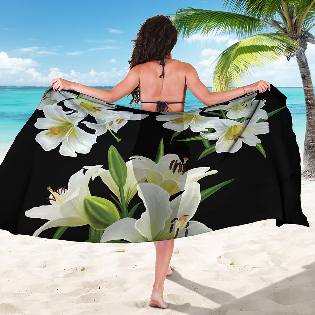 White Lily Print Beach Sarong Wrap
