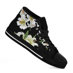 White Lily Print Black High Top Shoes