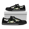White Lily Print Black Low Top Sneakers