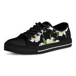 White Lily Print Black Low Top Shoes 