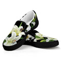 White Lily Print Black Slip On Sneakers