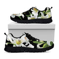 White Lily Print Black Running Shoes