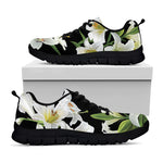 White Lily Print Black Sneakers