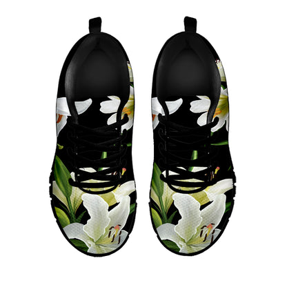 White Lily Print Black Sneakers