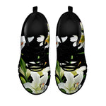 White Lily Print Black Sneakers
