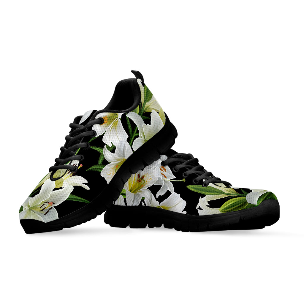 White Lily Print Black Sneakers