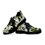 White Lily Print Black Sneakers