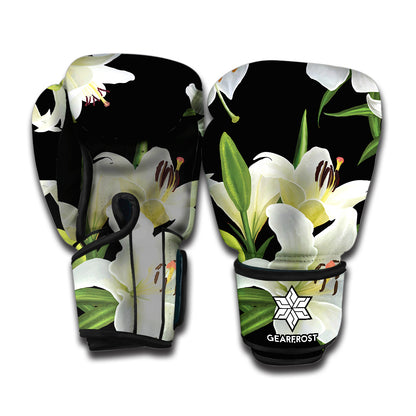 White Lily Print Boxing Gloves