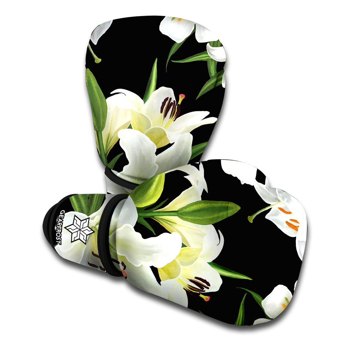 White Lily Print Boxing Gloves
