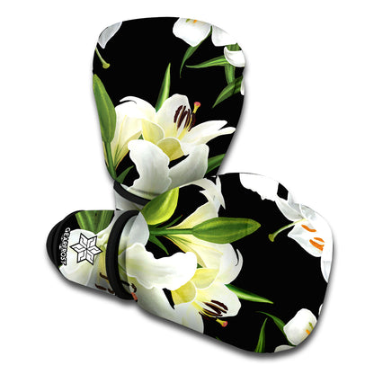White Lily Print Boxing Gloves