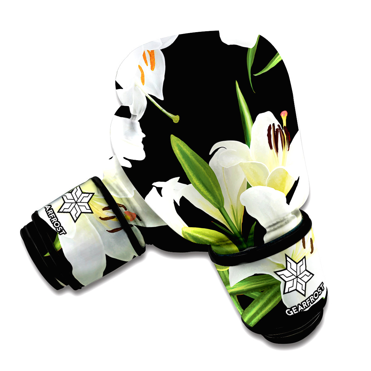 White Lily Print Boxing Gloves