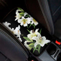 White Lily Print Car Center Console Cover