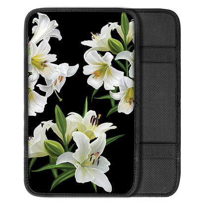 White Lily Print Car Center Console Cover