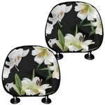 White Lily Print Car Headrest Covers