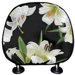White Lily Print Car Headrest Covers