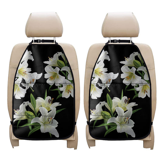 White Lily Print Car Seat Organizers