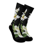 White Lily Print Crew Socks