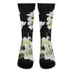 White Lily Print Crew Socks