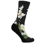 White Lily Print Crew Socks