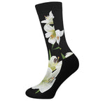 White Lily Print Crew Socks