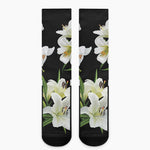 White Lily Print Crew Socks