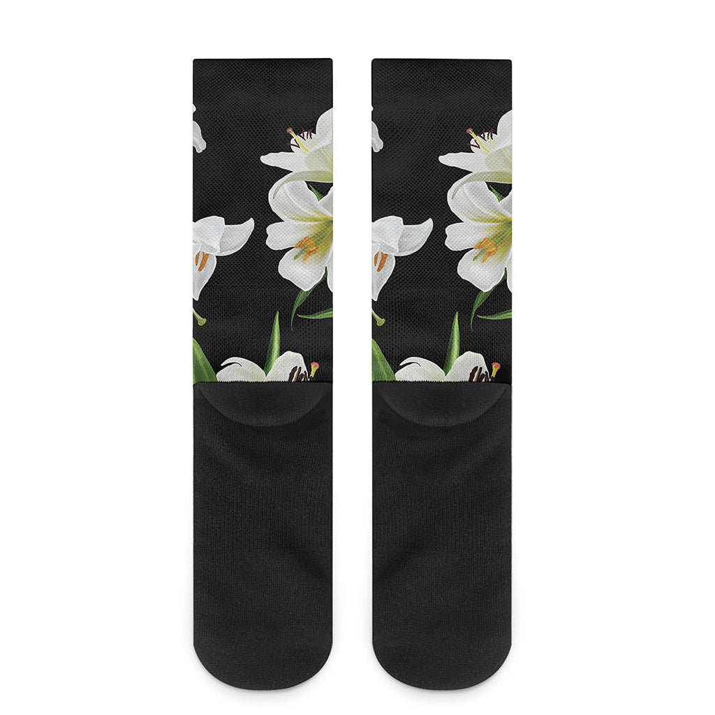 White Lily Print Crew Socks