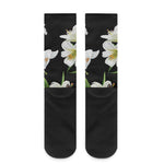 White Lily Print Crew Socks