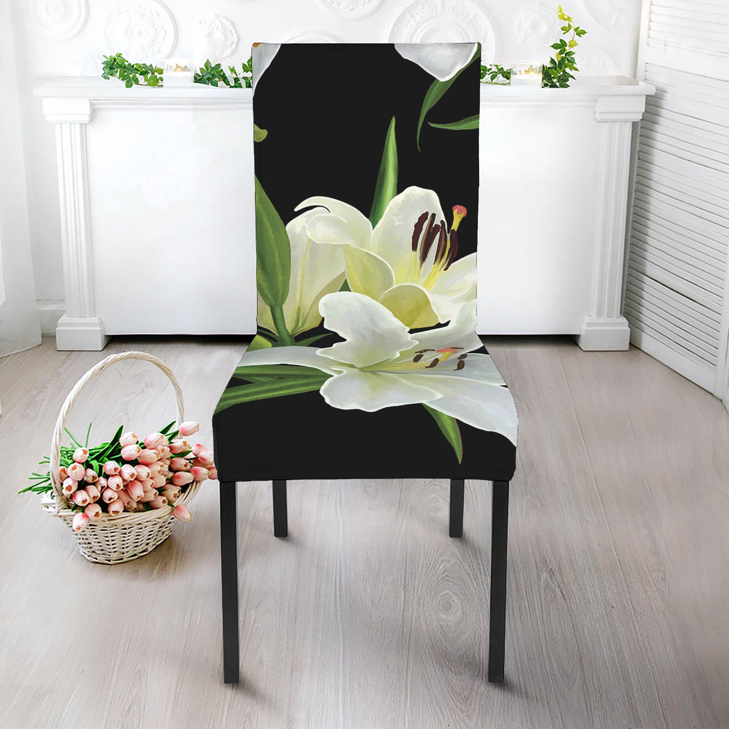 White Lily Print Dining Chair Slipcover