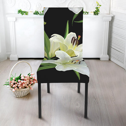 White Lily Print Dining Chair Slipcover