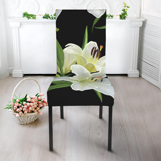 White Lily Print Dining Chair Slipcover