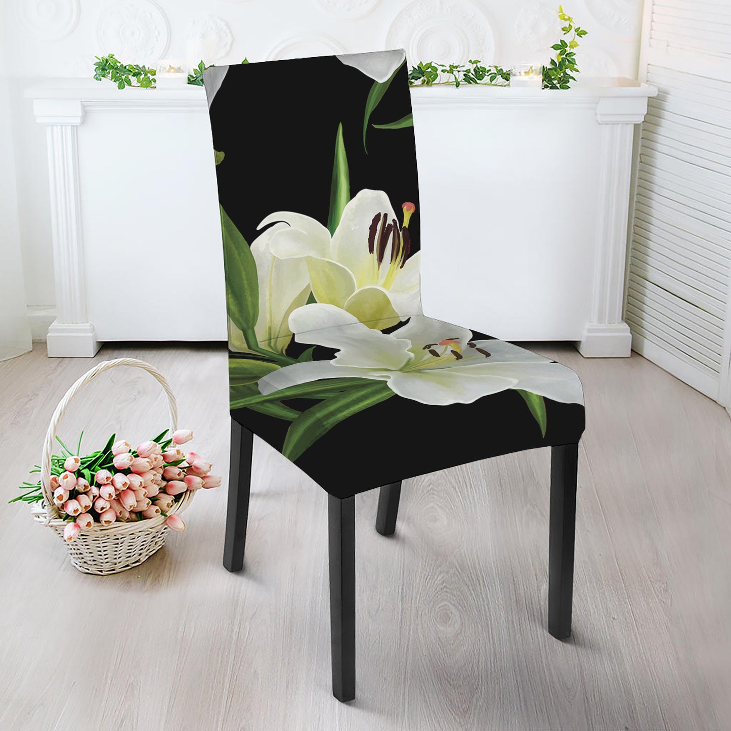 White Lily Print Dining Chair Slipcover