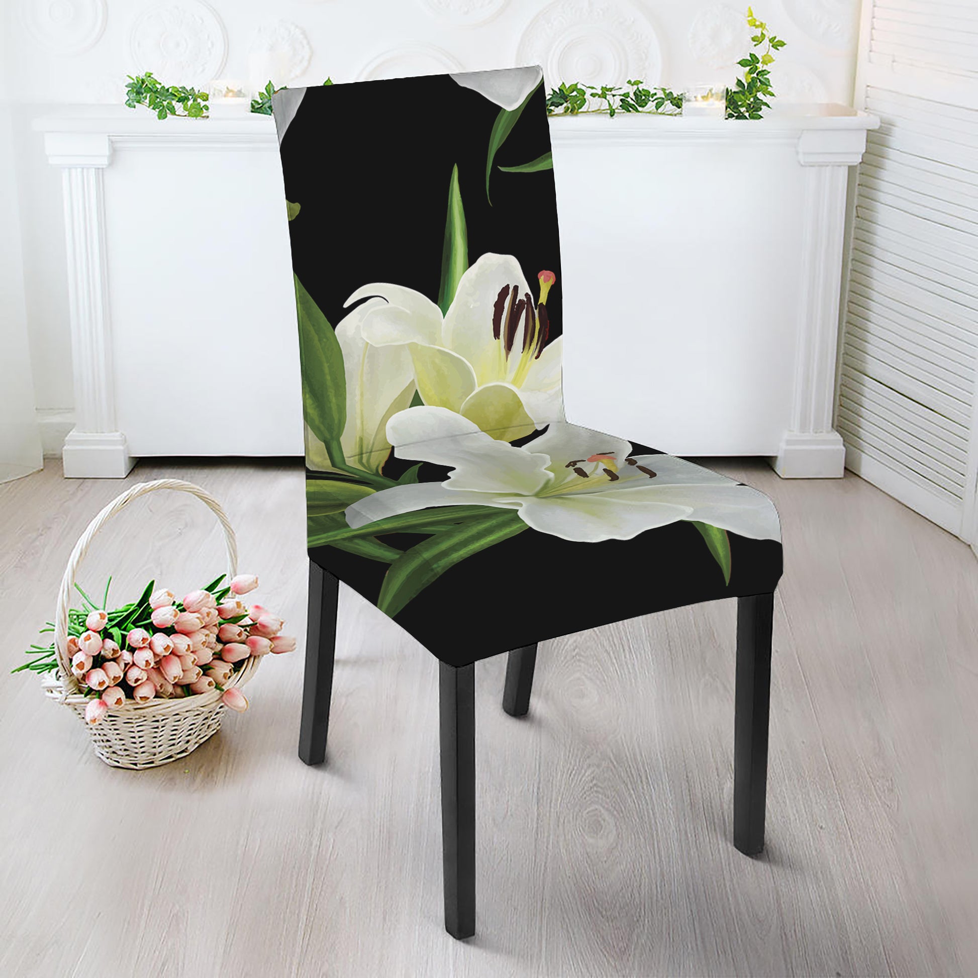 White Lily Print Dining Chair Slipcover