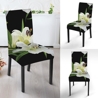 White Lily Print Dining Chair Slipcover