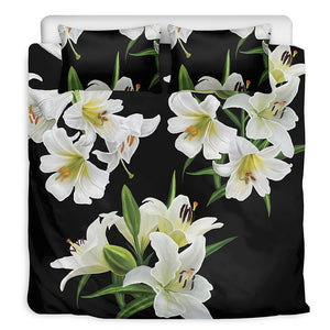 White Lily Print Duvet Cover Bedding Set