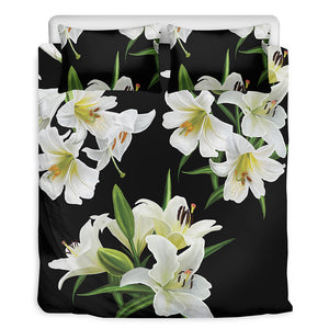 White Lily Print Duvet Cover Bedding Set