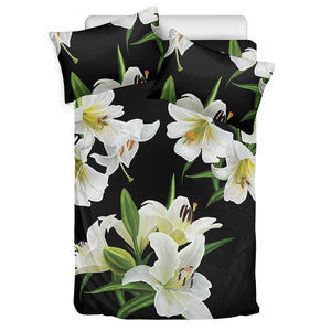 White Lily Print Duvet Cover Bedding Set