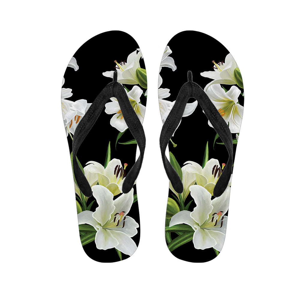 White Lily Print Flip Flops