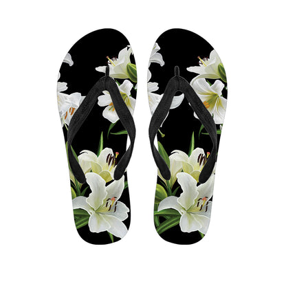 White Lily Print Flip Flops