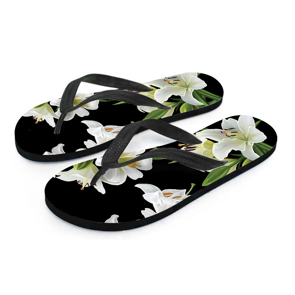 White Lily Print Flip Flops