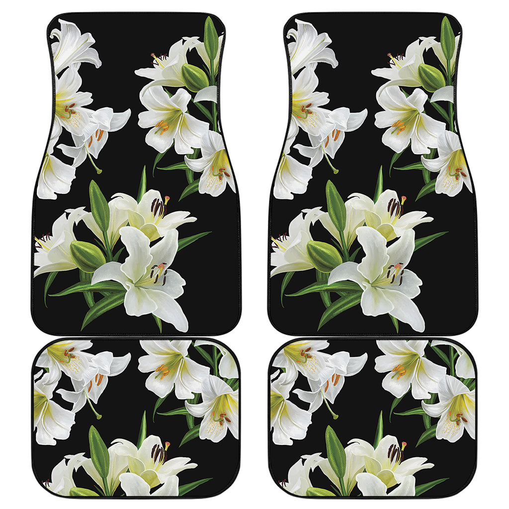 White Lily Print Front and Back Car Floor Mats