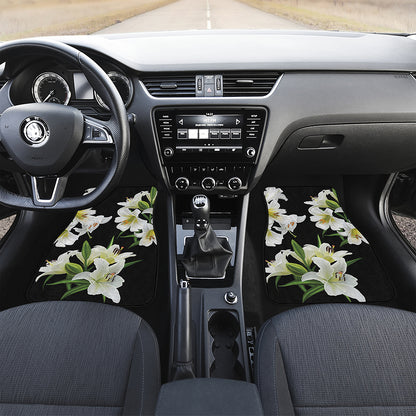 White Lily Print Front and Back Car Floor Mats