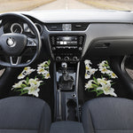 White Lily Print Front and Back Car Floor Mats