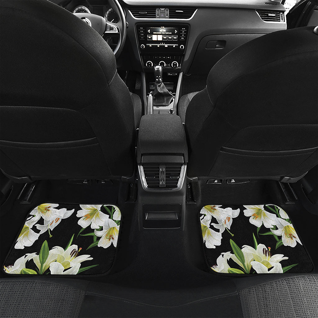 White Lily Print Front and Back Car Floor Mats