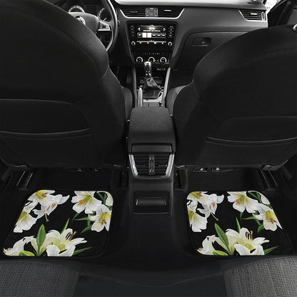White Lily Print Front and Back Car Floor Mats