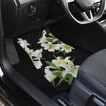 White Lily Print Front and Back Car Floor Mats