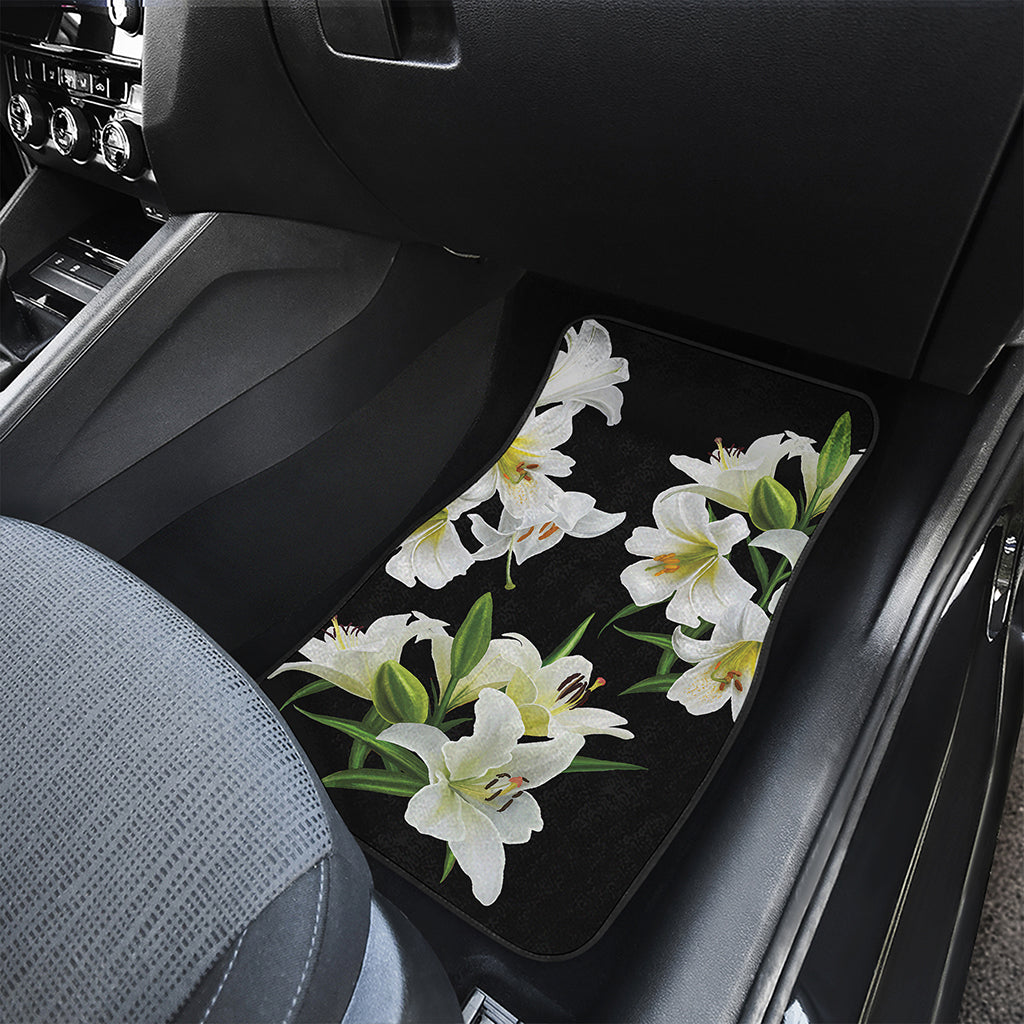 White Lily Print Front and Back Car Floor Mats
